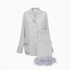 Party Pajamas Set with Feathers in Ash Grey